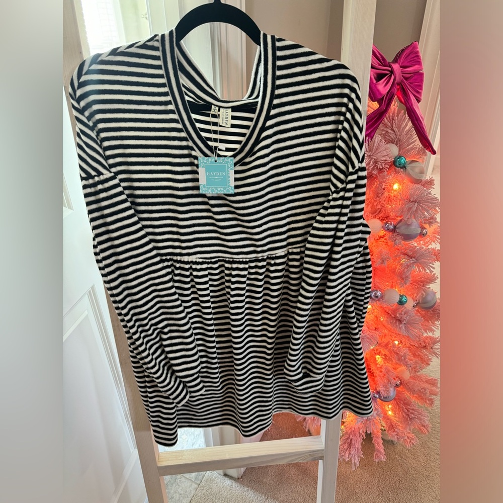 Stripes Soft Sweater Babydoll Top // Tunic NWT